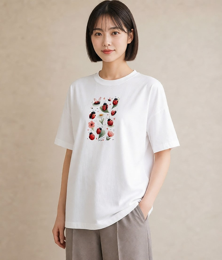 プリントTシャツ レディース てんとう虫 昆虫 虫 イラスト ユニーク 母娘コーデ 自分用 白T