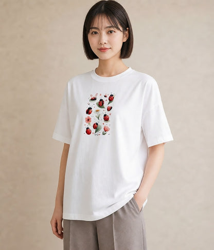 プリントTシャツ レディース てんとう虫 昆虫 虫 イラスト ユニーク 母娘コーデ 自分用 白T