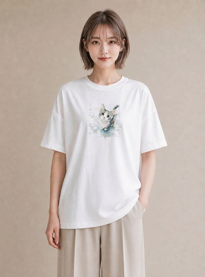半袖Tシャツ レディース 愛猫 猫 ねこ イラスト 北欧風 女性 旅行用 白T