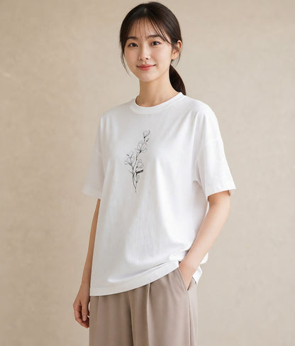 プリントTシャツ レディース さくら 桜 桜の枝 イラスト ニュアンス ラフ レイヤード 白T