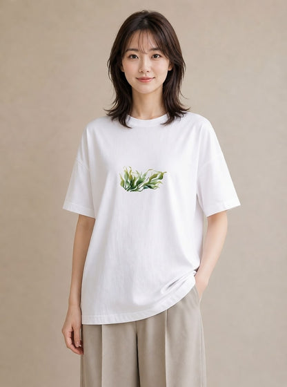 半袖Tシャツ レディース つる 植物 ボタニカル イラスト シンプル 買い物 夏コーデ 白T