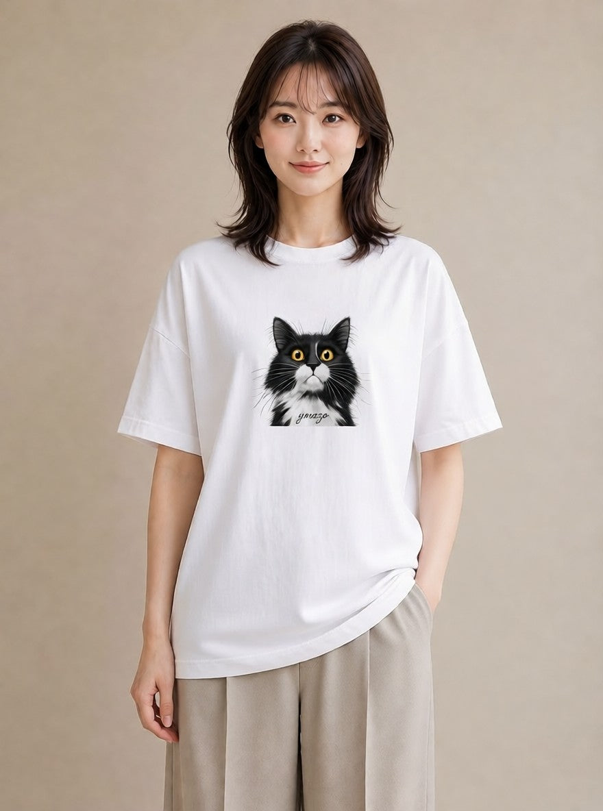 プリントTシャツ レディース 靴下猫 猫 ねこ イラスト こなれ感 旅行用 海 白T