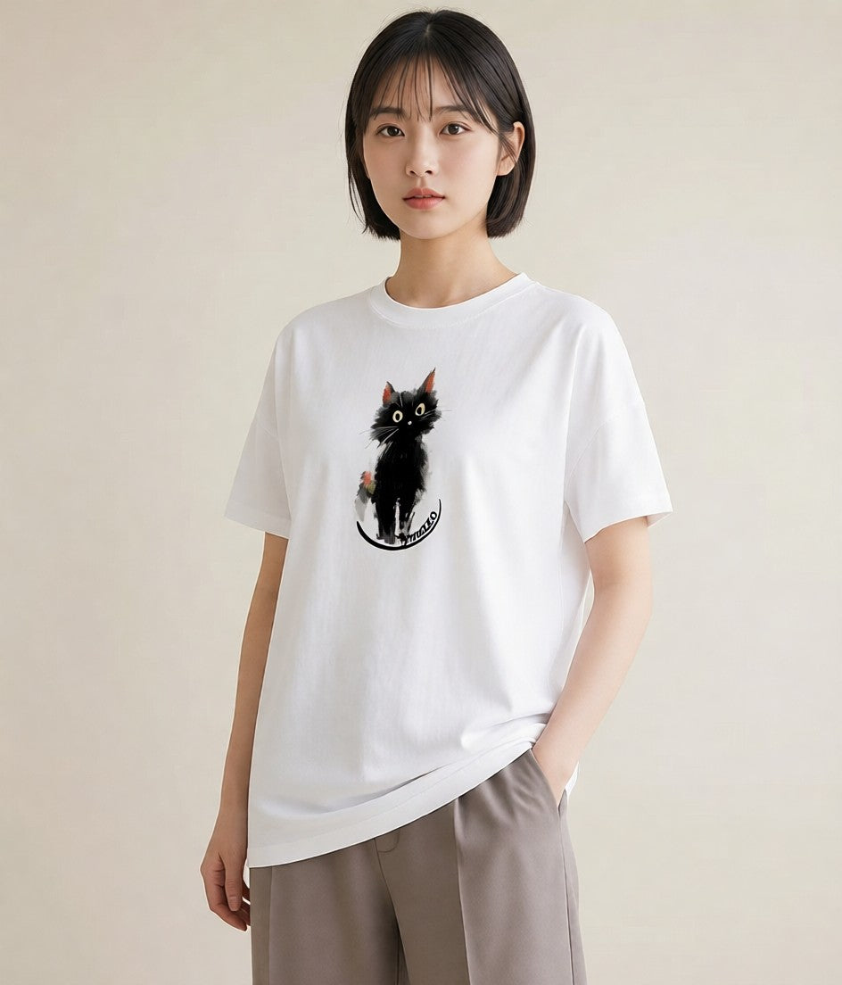 グラフィックTシャツ レディース 猫好き 猫 ねこ イラスト ユニーク ミセス 春コーデ 白T