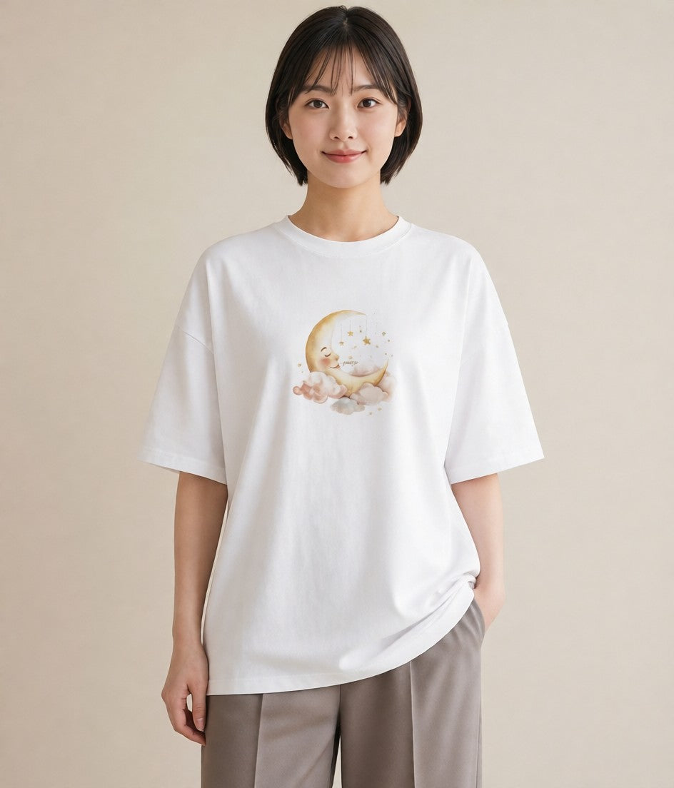 プリントTシャツ レディース 月 星空 宇宙 イラスト きれいめ 社会人 女性 白T