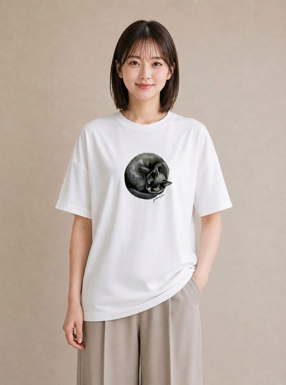 グラフィックTシャツ レディース サビ猫 猫 ねこ イラスト カフェコーデ 通勤 在宅 白T