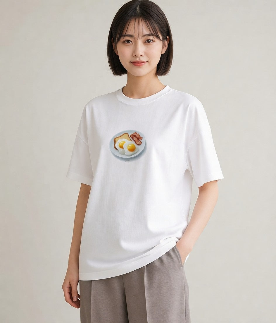 プリントTシャツ レディース たまご 食べ物 フード イラスト 線画 旅行用 海 白T