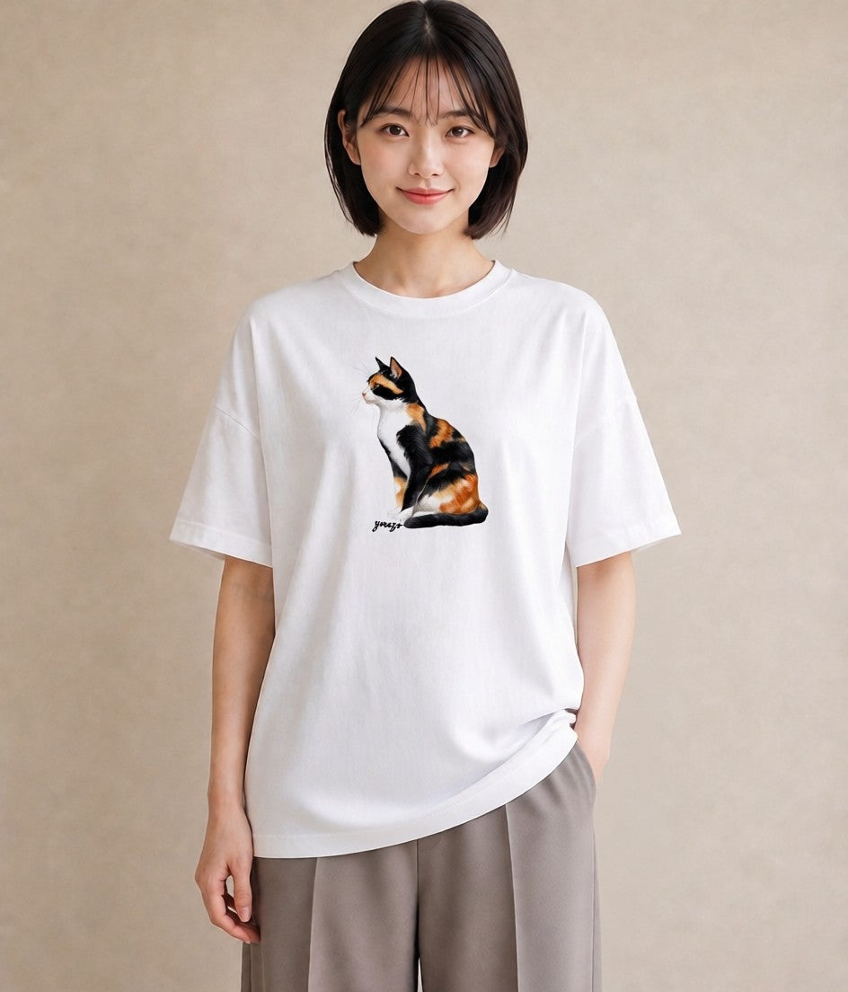 グラフィックTシャツ レディース キジトラ 猫 ねこ イラスト ポップ 送別ギフト 通勤 白T