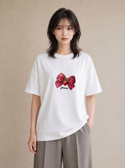 デザインTシャツ レディース ショートケーキ 食べ物 フード イラスト きれいめカジュアル 秋コーデ おしゃれギフト 白T