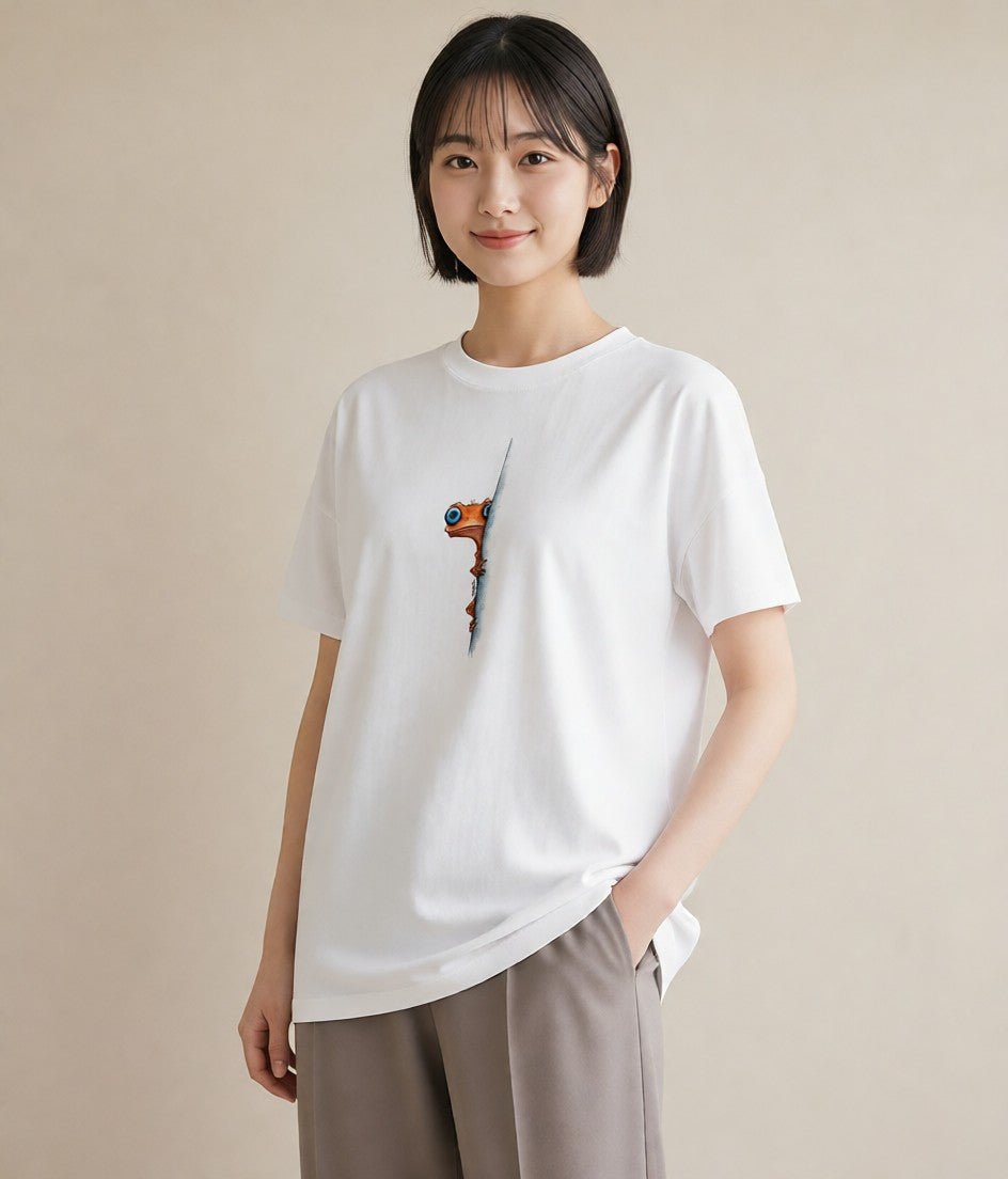 半袖Tシャツ レディース カエル ペット 動物 イラスト 水彩風 友達ギフト 部屋着 白T