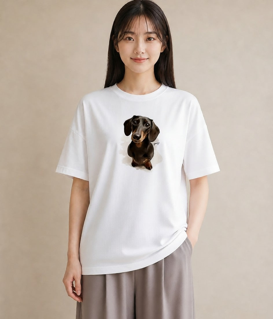 グラフィックTシャツ レディース ミニチュアダックスフンド 犬 いぬ イラスト ヴィンテージ風 親子 20代 白T