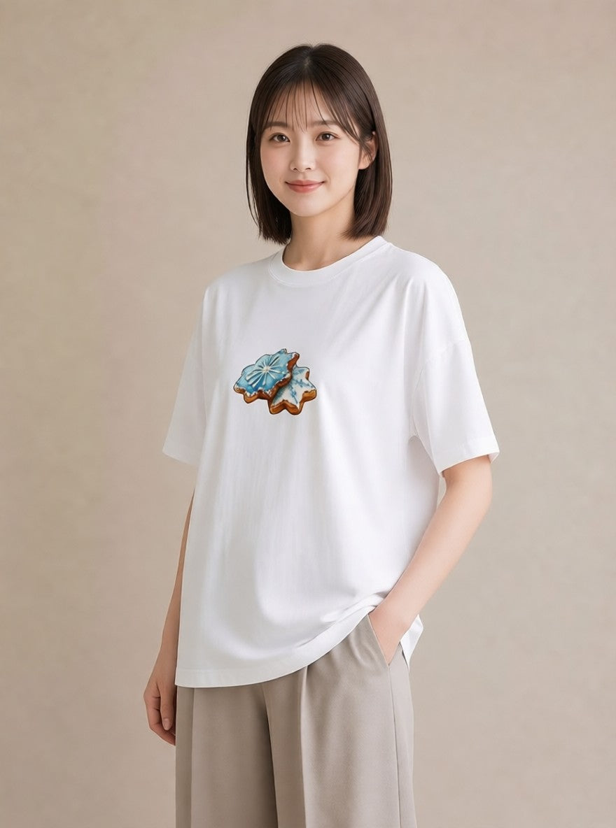 デザインTシャツ レディース 雪の結晶 星空 宇宙 イラスト きれいめカジュアル 敬老の日 ホワイトデー 白T