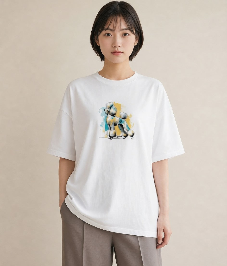デザインTシャツ レディース トイプードル プードル 犬 いぬ イラスト レトロ おしゃれギフト 社会人 白T