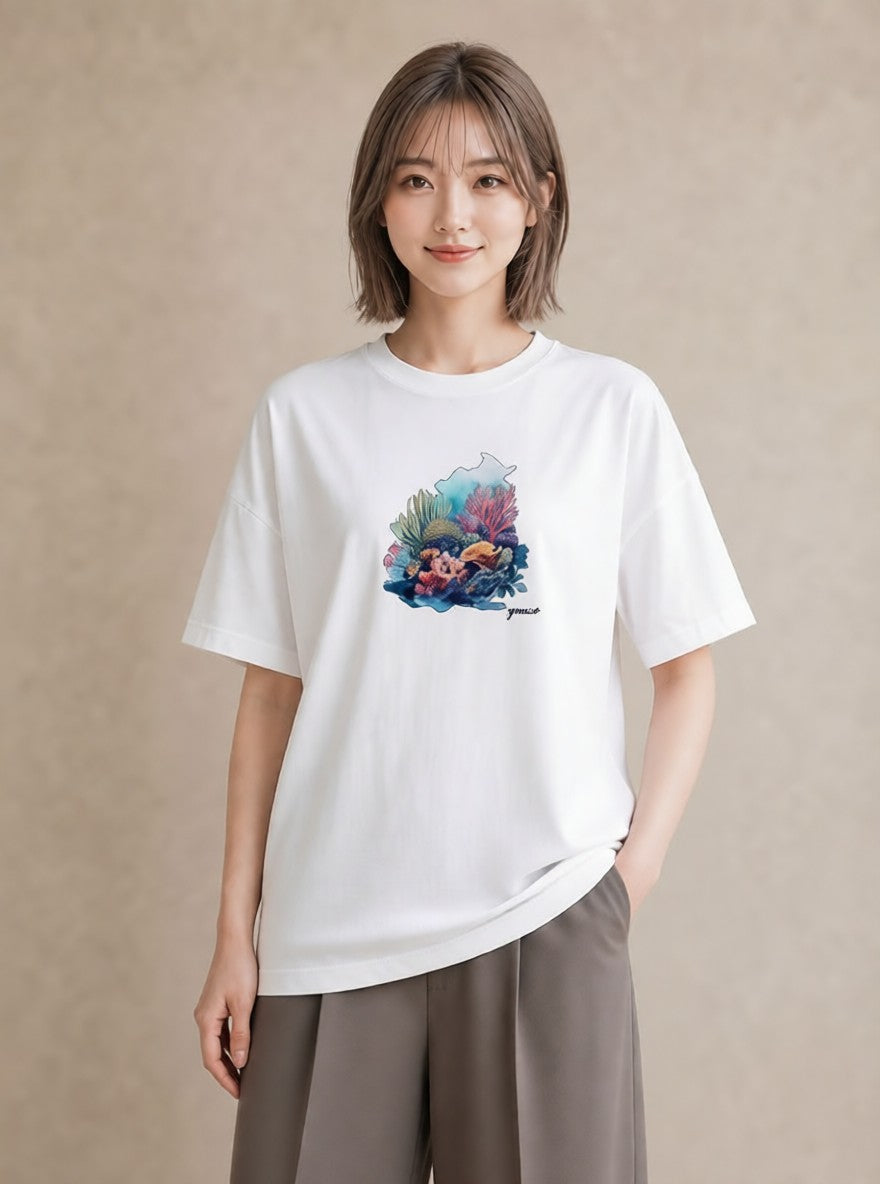 半袖Tシャツ レディース カクレクマノミ 海の生き物 海 イラスト フェミニン レイヤード 友達ギフト 白T