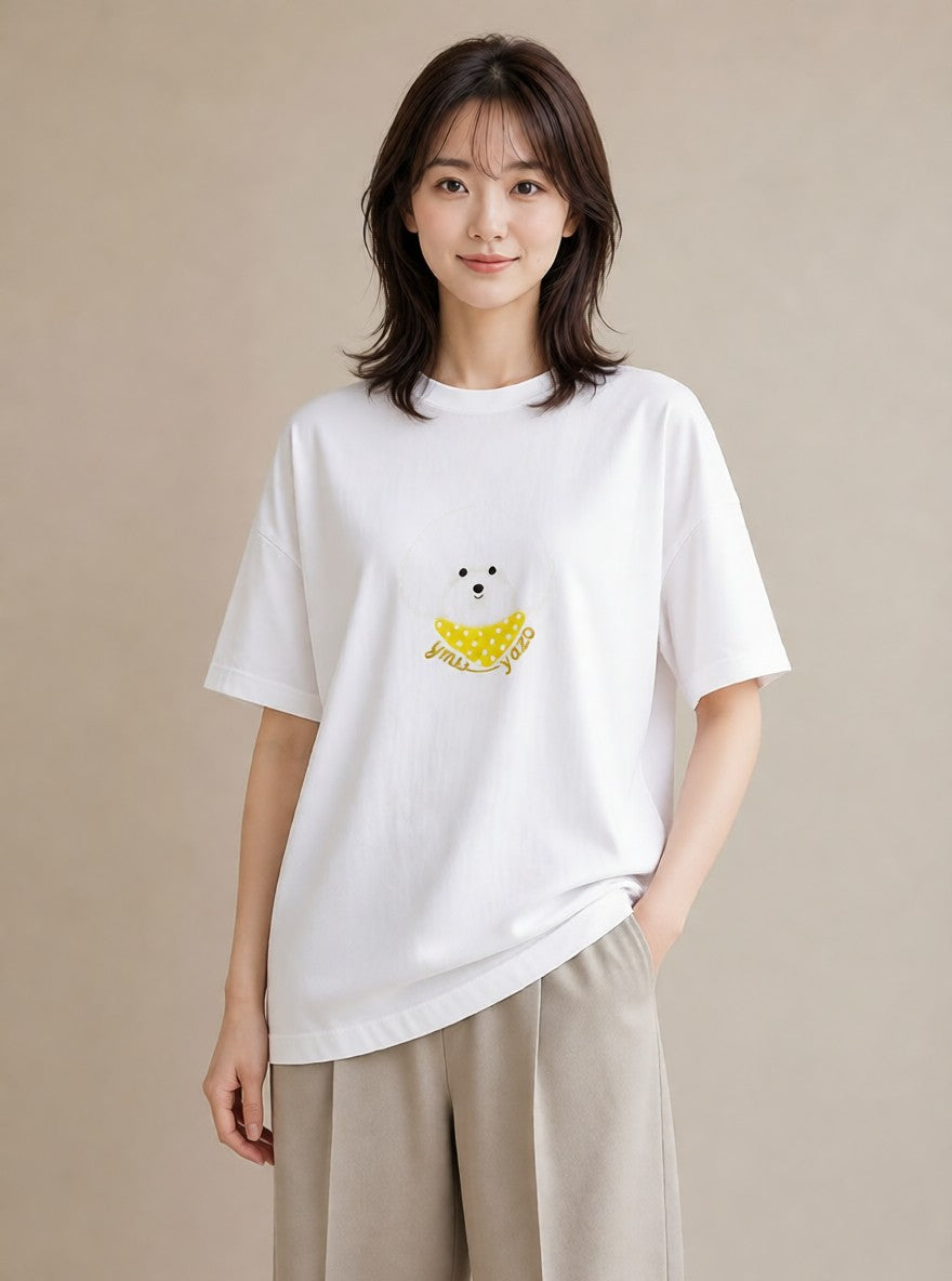 半袖Tシャツ レディース わんこ 犬 いぬ イラスト シック おしゃれギフト 社会人 白T