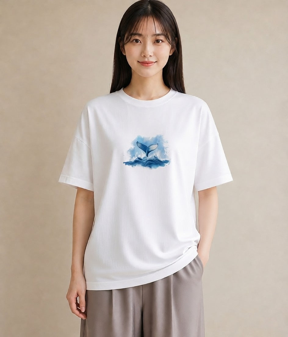 グラフィックTシャツ レディース クジラ 海の生き物 海 イラスト レトロ 母娘コーデ 自分用 白T