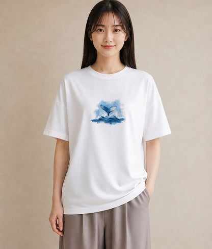 グラフィックTシャツ レディース クジラ 海の生き物 海 イラスト レトロ 母娘コーデ 自分用 白T