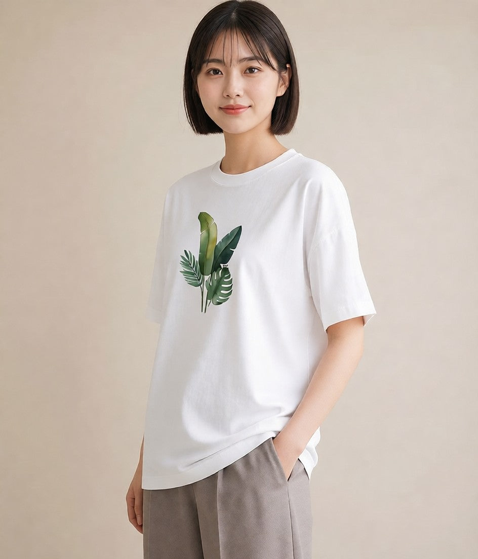 デザインTシャツ レディース バナナ 食べ物 フード イラスト ラフカジュアル 春服 ミセス 白T