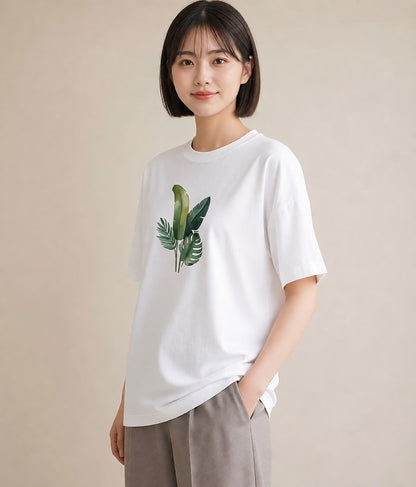 デザインTシャツ レディース バナナ 食べ物 フード イラスト ラフカジュアル 春服 ミセス 白T