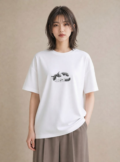 半袖Tシャツ レディース 猫 ねこ ネコ イラスト 女子会 お揃い 白T
