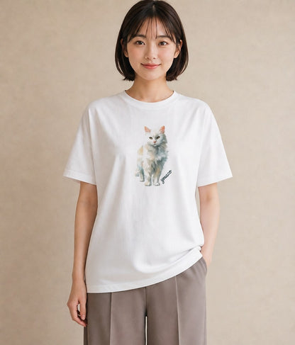 半袖Tシャツ レディース 猫好き 猫 ねこ イラスト ミニマル 女子会 お揃い 白T