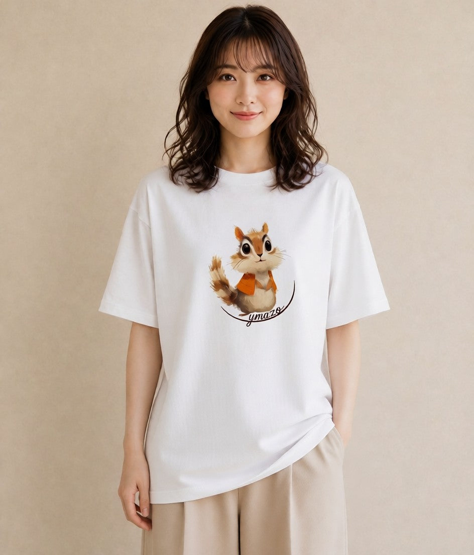 デザインTシャツ レディース リス ペット 動物 イラスト きれいめカジュアル 在宅 公園 白T