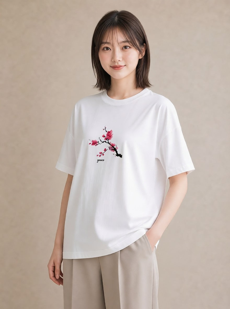 デザインTシャツ レディース さくら 桜 サクラ 花 花柄 イラスト ナチュラル ラフ レイヤード 白T