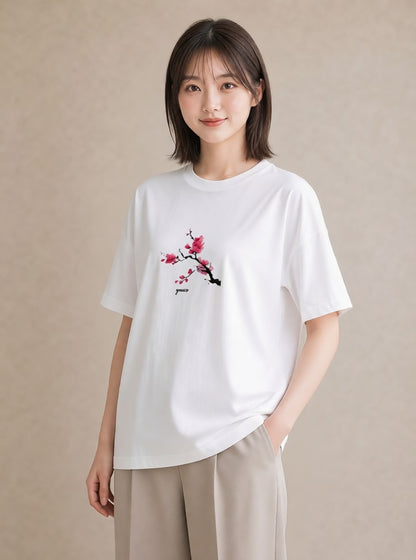 デザインTシャツ レディース さくら 桜 サクラ 花 花柄 イラスト ナチュラル ラフ レイヤード 白T