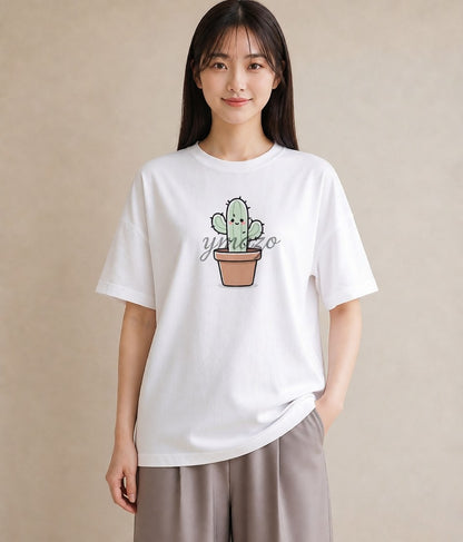 デザインTシャツ レディース サボテン 植物 ボタニカル イラスト 普段使い 休日 ペアコーデ 白T
