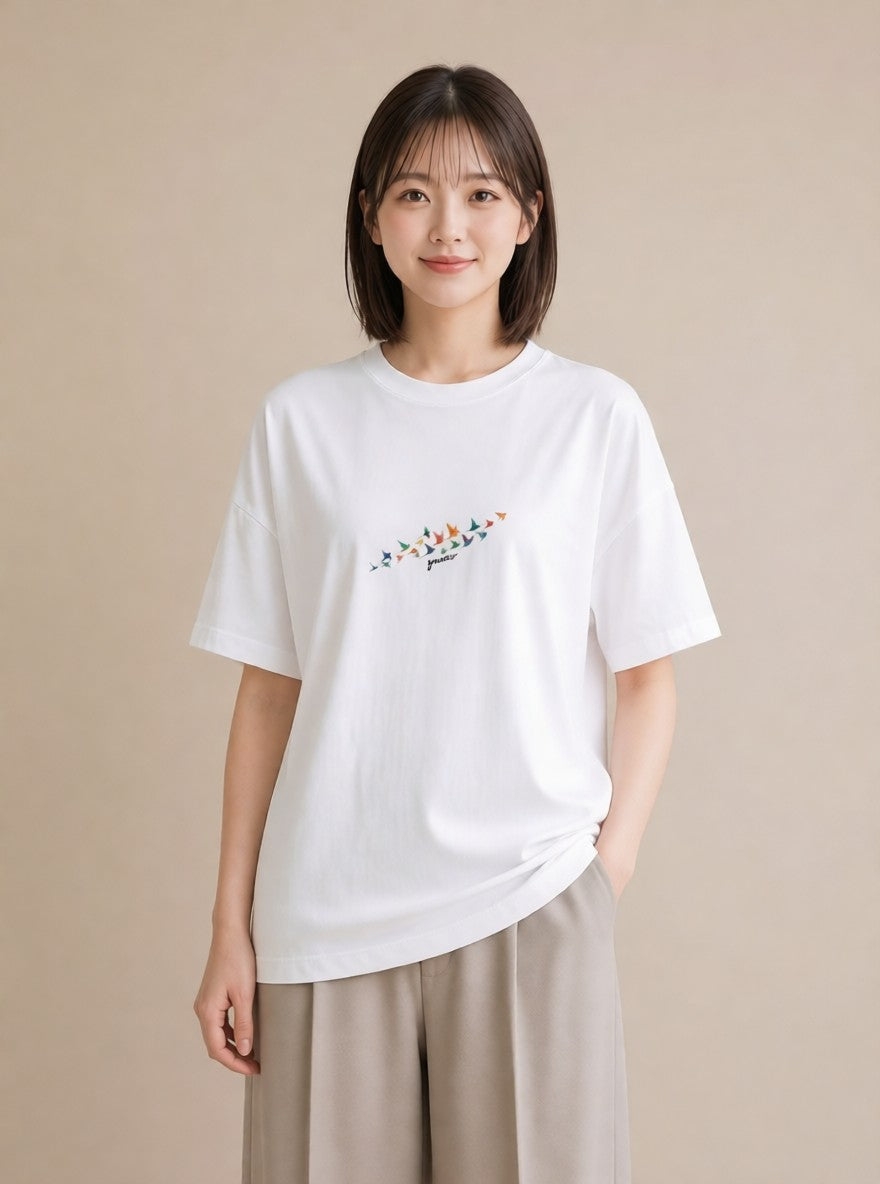 半袖Tシャツ レディース 折り鶴 折り紙 ナチュラル アンティーク イラスト 可愛い クリスマス 旅行 白T