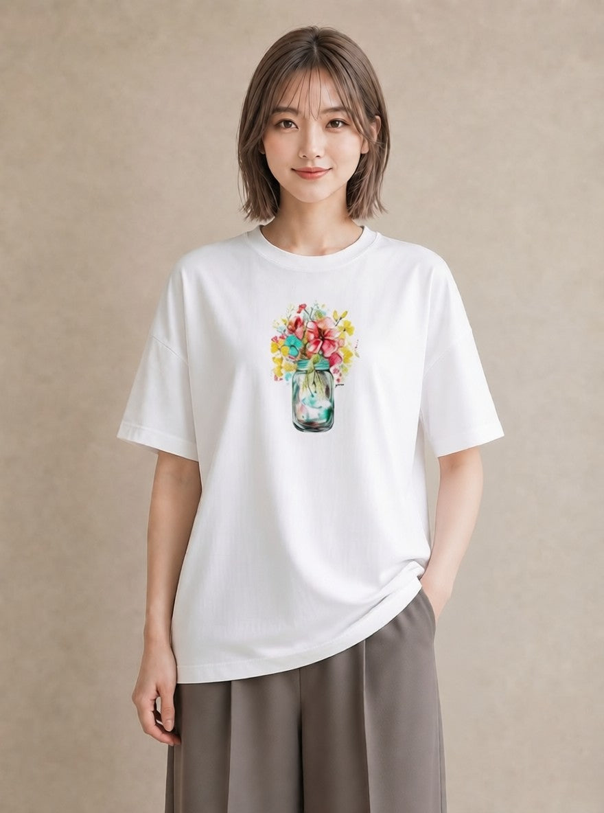 グラフィックTシャツ レディース ポスト 野の花 レトロ ナチュラル アンティーク イラスト こなれ感 クリスマス 旅行 白T