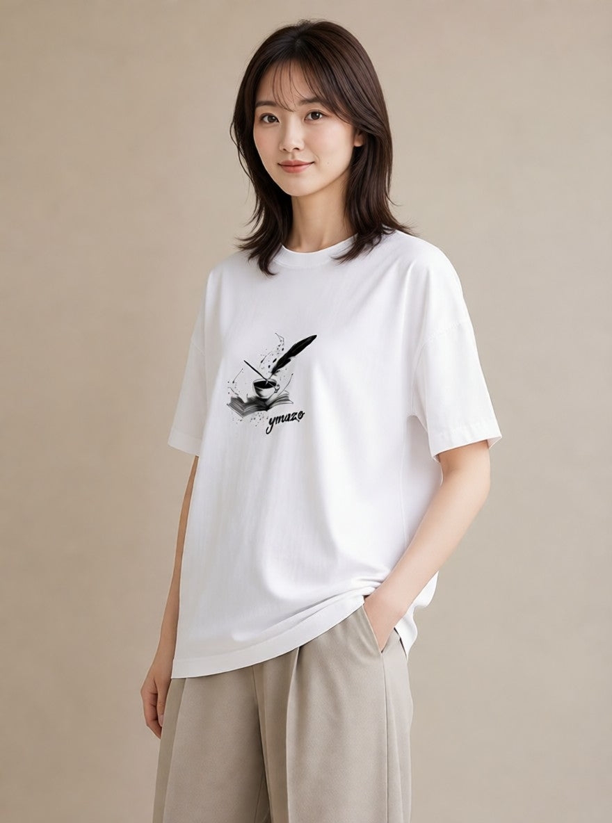 デザインTシャツ レディース 本 読書 ブック イラスト カフェコーデ 休日 ペアコーデ 白T