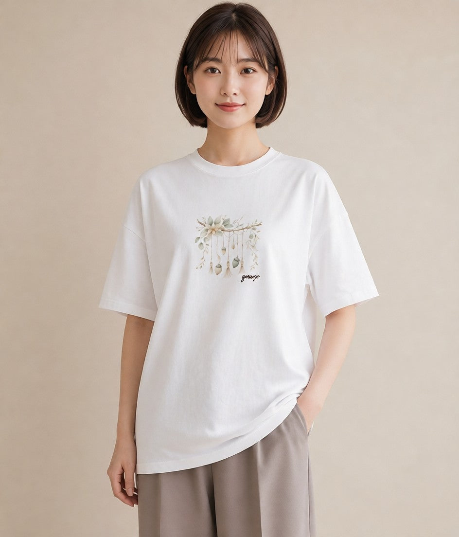 半袖Tシャツ レディース 洗濯物 風 ナチュラル アンティーク イラスト シンプル 母娘コーデ 自分用 白T