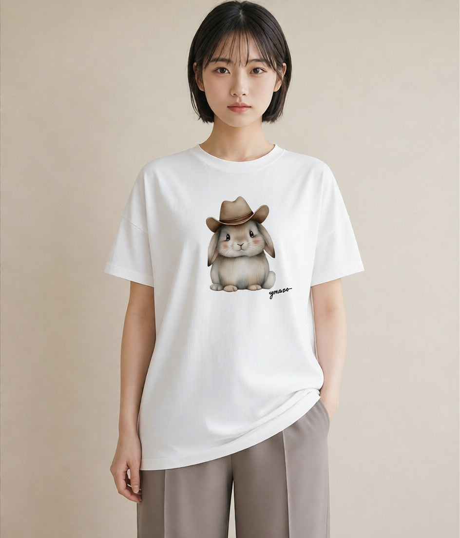 デザインTシャツ レディース うさちゃん ペット 動物 イラスト 手描き風 自分用 ルームウェア 白T