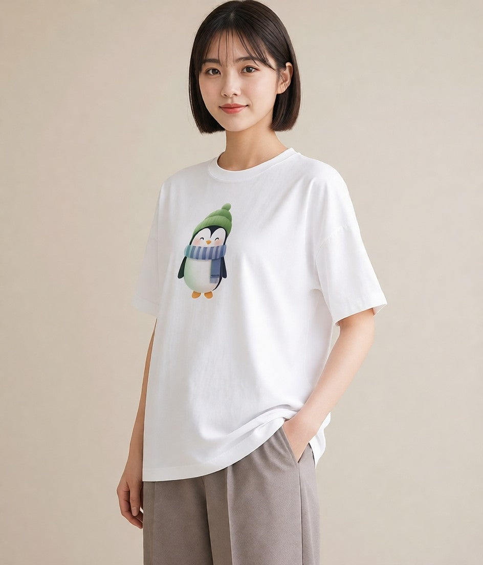 Tシャツ レディース ペンギン ぺんぎん 動物 アニマル イラスト ゆるコーデ 通学 誕生日プレゼント 白T