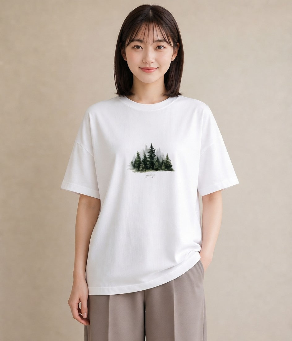 グラフィックTシャツ レディース 雨上がりの小道 雨上がり 小道 ナチュラル アンティーク イラスト 可愛い 在宅 公園 白T