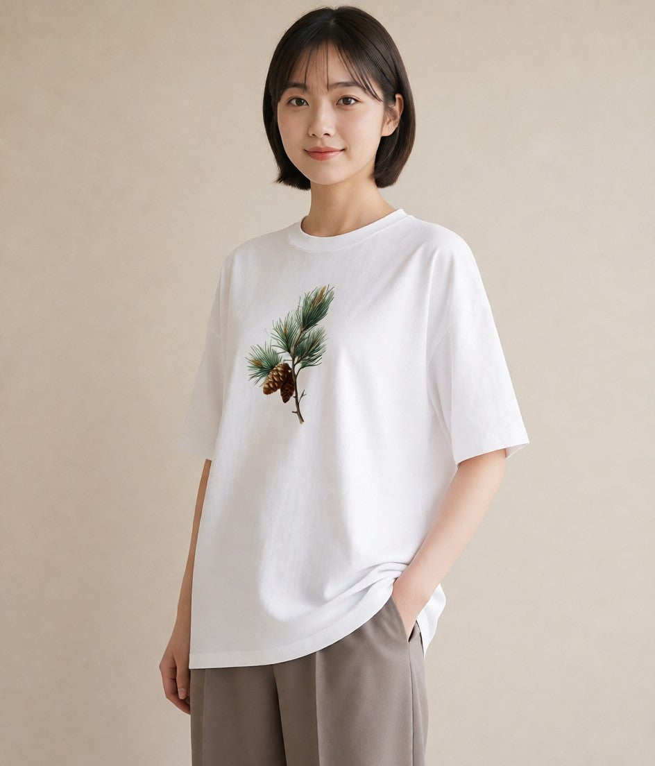 半袖Tシャツ レディース 松ぼっくり 植物 ボタニカル イラスト 北欧風 ギフト 母の日 白T