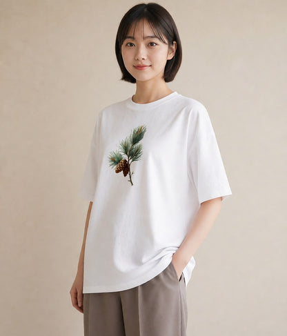 半袖Tシャツ レディース 松ぼっくり 植物 ボタニカル イラスト 北欧風 ギフト 母の日 白T