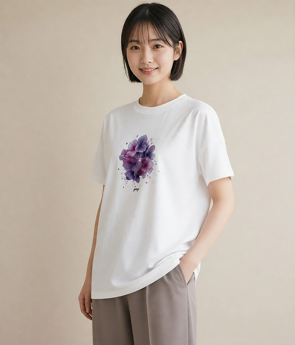 グラフィックTシャツ レディース パンジー 花 花柄 イラスト シンプル 母娘コーデ 自分用 白T