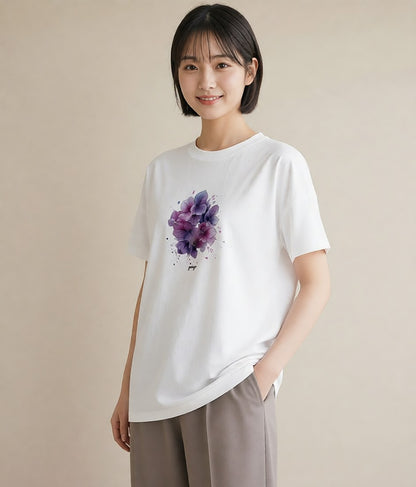 グラフィックTシャツ レディース パンジー 花 花柄 イラスト シンプル 母娘コーデ 自分用 白T