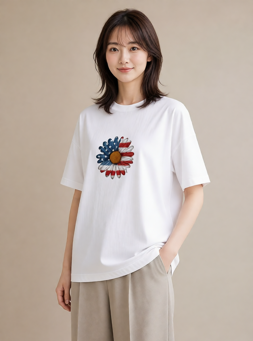 グラフィックTシャツ レディース デイジー 花 花柄 イラスト ポップ デート 帰省 白T