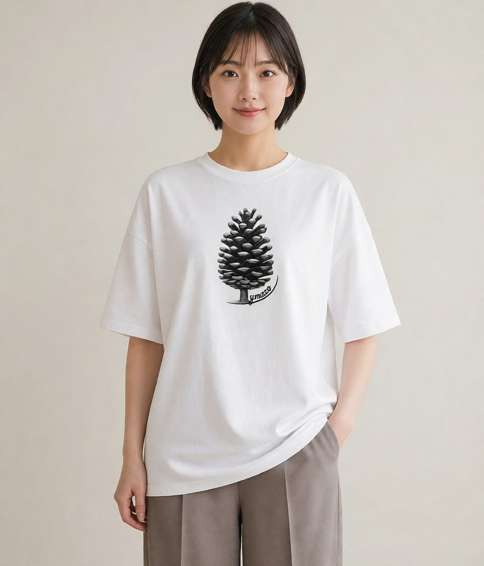 デザインTシャツ レディース 松ぼっくり 植物 ボタニカル イラスト 友達ギフト 部屋着 白T
