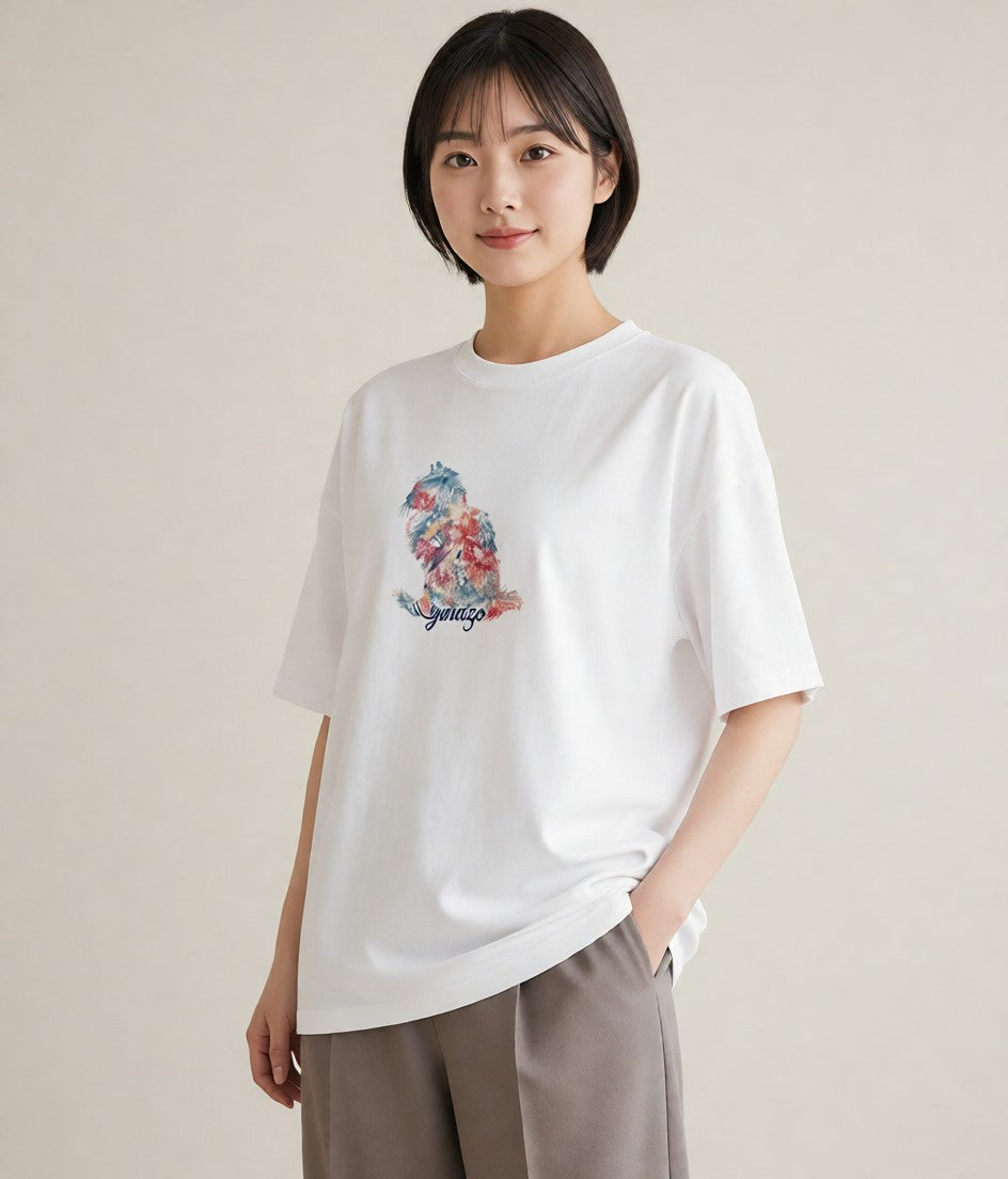 半袖Tシャツ レディース スフィンクス 猫 ねこ イラスト モード 在宅 公園 白T
