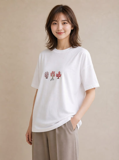 グラフィックTシャツ レディース サンゴ 海の生き物 海 イラスト 可愛い 週末コーデ 敬老の日 白T