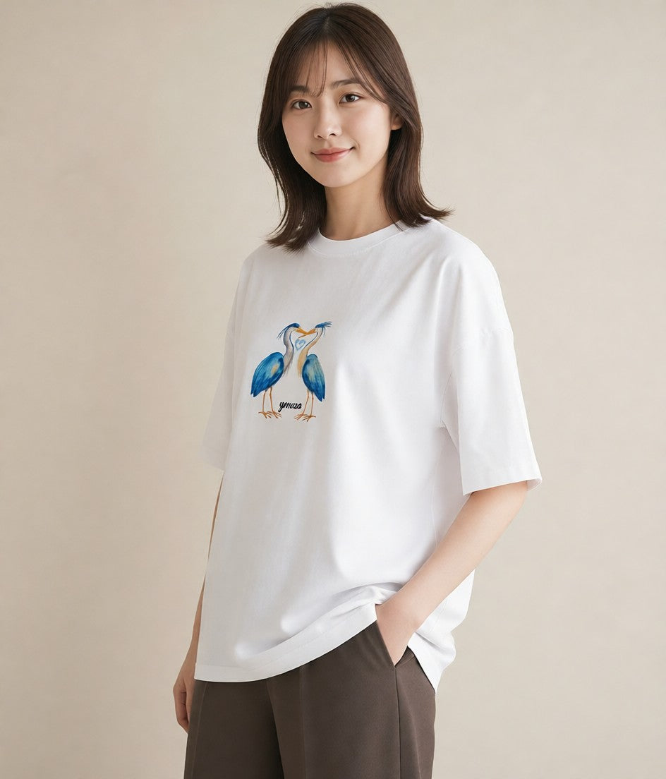 半袖Tシャツ レディース ハシビロコウ 動物 アニマル イラスト 休日コーデ 休日 ペアコーデ 白T