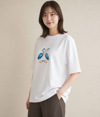 半袖Tシャツ レディース ハシビロコウ 動物 アニマル イラスト 休日コーデ 休日 ペアコーデ 白T