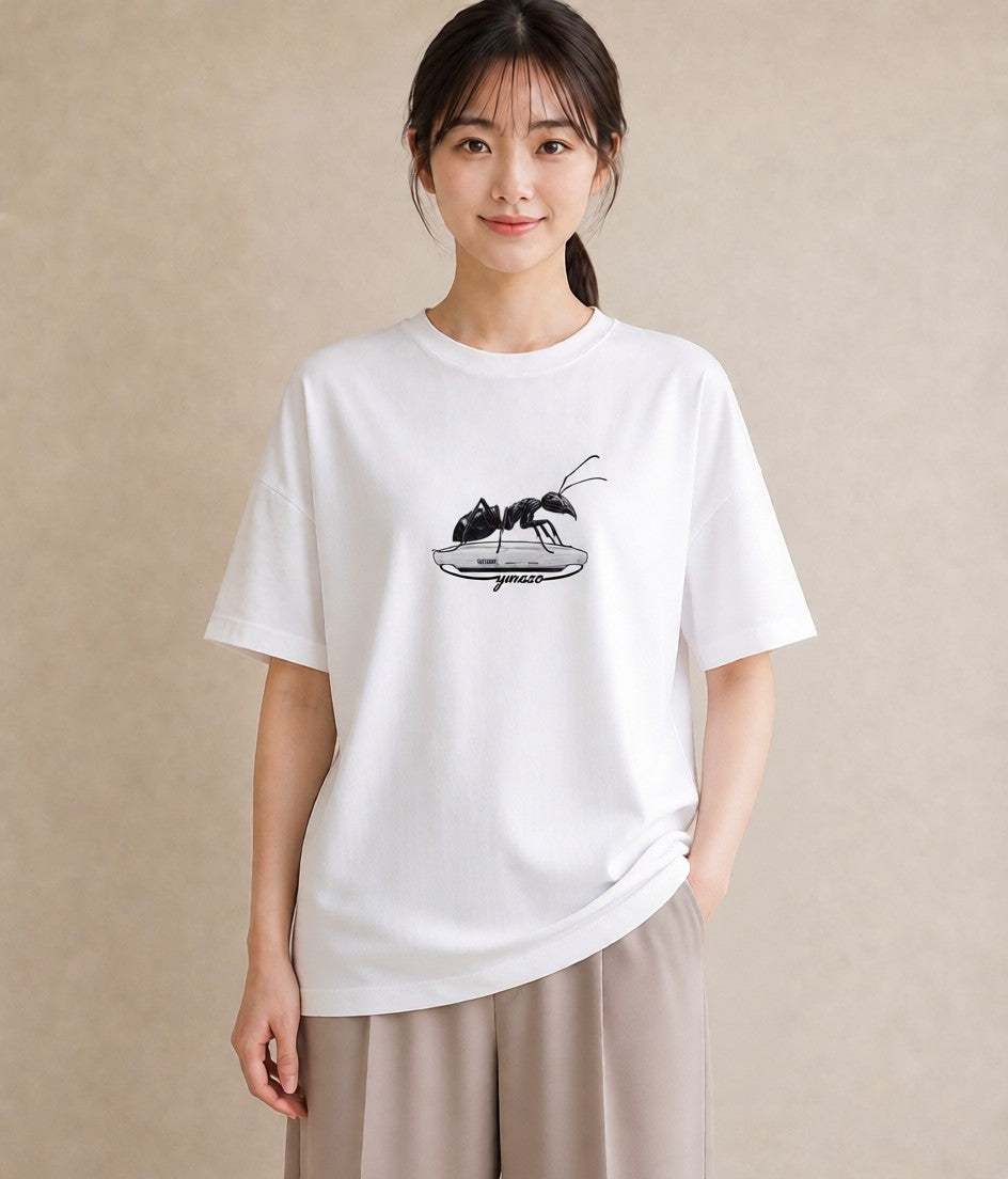 デザインTシャツ レディース アリ 昆虫 虫 イラスト ヴィンテージ風 お揃い 親子 白T