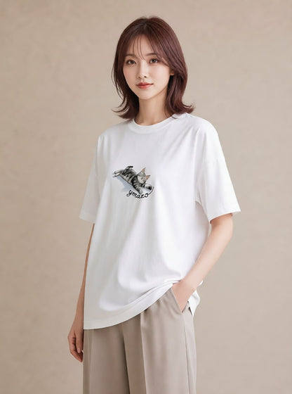 デザインTシャツ レディース ねこ 猫 ネコ イラスト ポップ 社会人 女性 白T