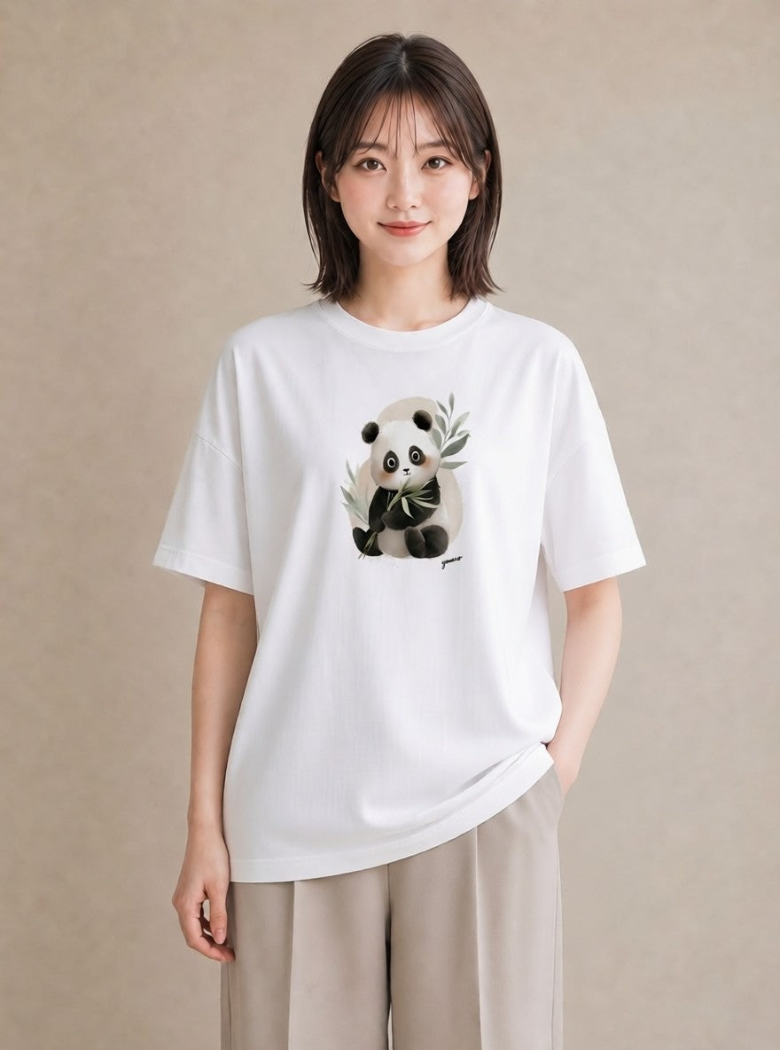 グラフィックTシャツ レディース パンダ 動物 アニマル イラスト シック 誕生日プレゼント 綿100 白T