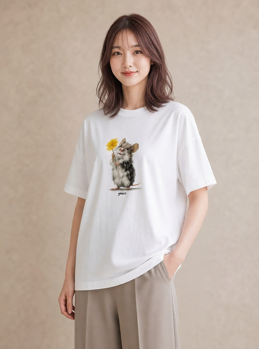 プリントTシャツ レディース ゴールデンハムスター ペット 動物 イラスト きれいめ 敬老の日 ホワイトデー 白T
