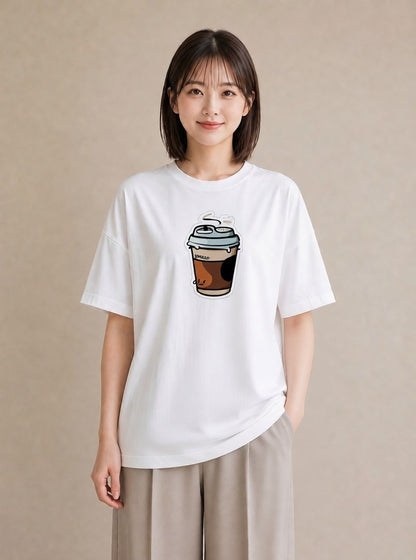 Tシャツ レディース コーヒー 珈琲 カフェ 食べ物 フード イラスト 抜け感 デイリーウェア 休日 白T